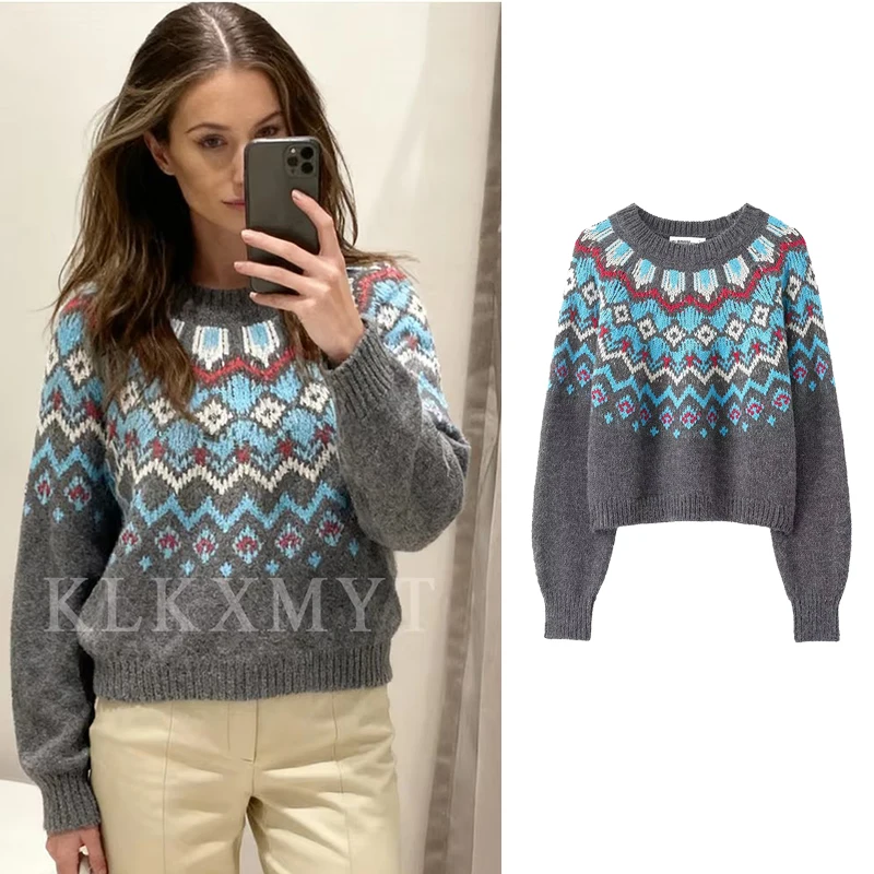 

Women Sweater Pullover 2025 Autumn Winter New Fashion Long Sleeves Printing Women Sweater Pullover Elegant Hight Street Top