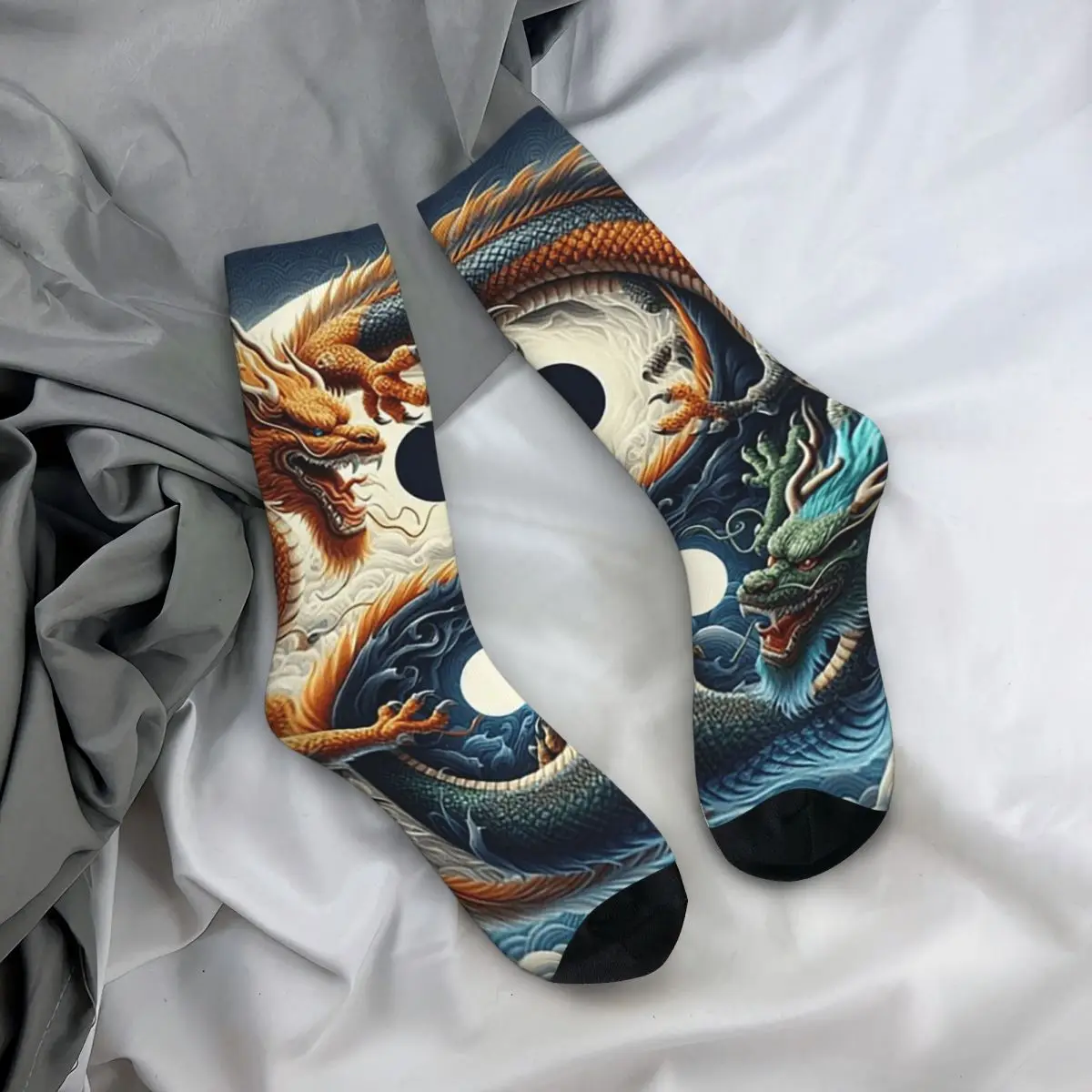

All Seasons Crew Stockings Yin Yang Dragon Classical Mythology Art Socks Casual Long Socks for Men Women Valentine's Day Gifts