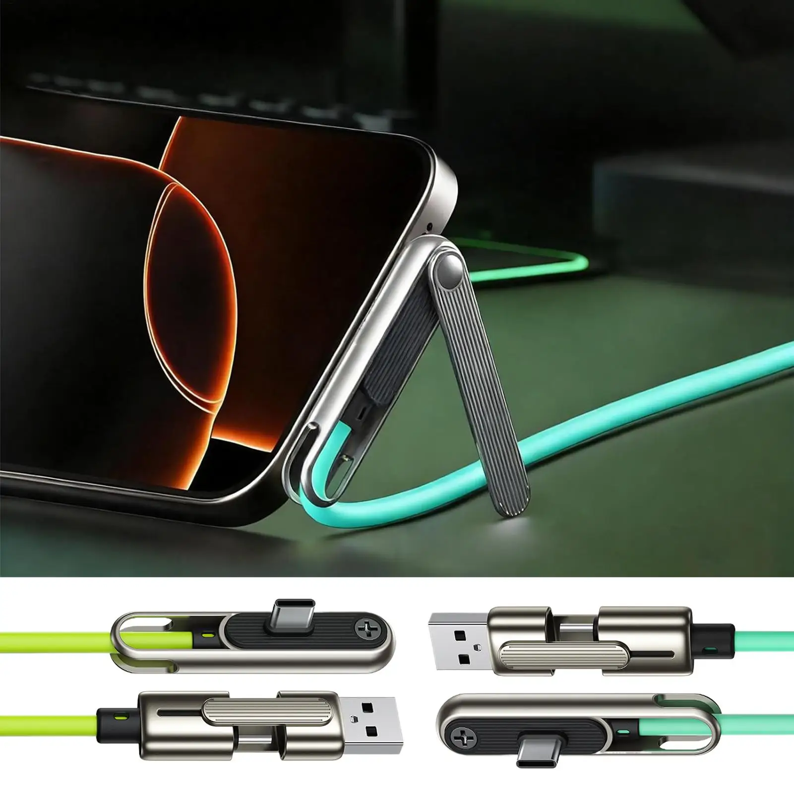 

Невидимый зарядный кабель 2-в-1 с двойным разъемом USB-A/USB-C на Type-C и боковым зарядным устройством для телефона мощностью 240 Вт для путешествий