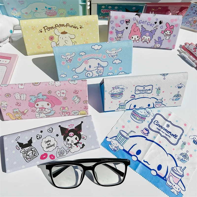 Sanrio Hello Kitty Keroppi Hangyodon Folding Glasses Storage Box Student Cute Girl Creative Personality Portable Sun Glasse Case