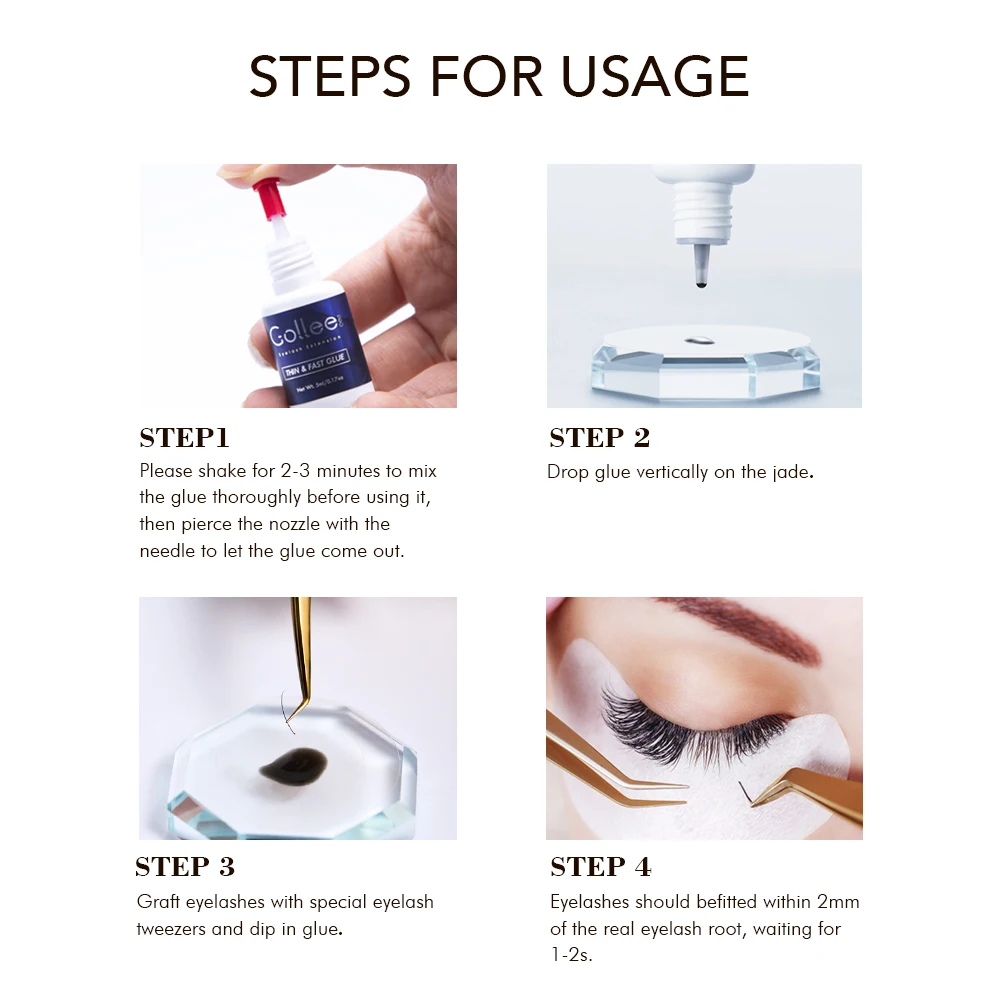 골리 1-2초 빠른 건조 속눈썹 접착제 속눈썹 연장 방수 6-8주 지속 접착제 전문가용 슈퍼 글루 메이크업 도구