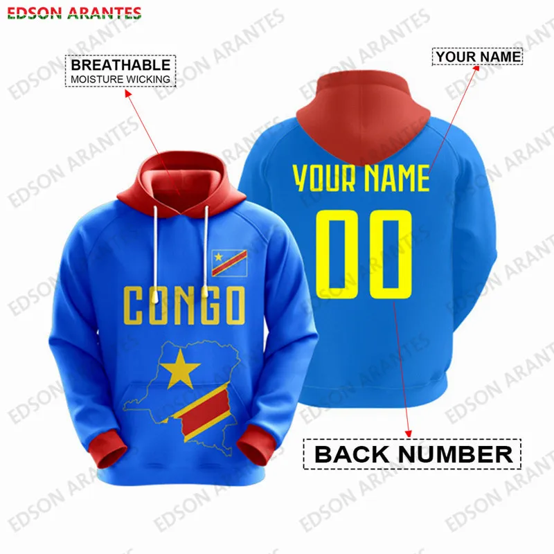 Zaire Futbol Hoodie Tracksuit Personalized Name Number Men Women Congo DR Africa Flag Jersey Sweatshirt Custom Adult Kid Clothes