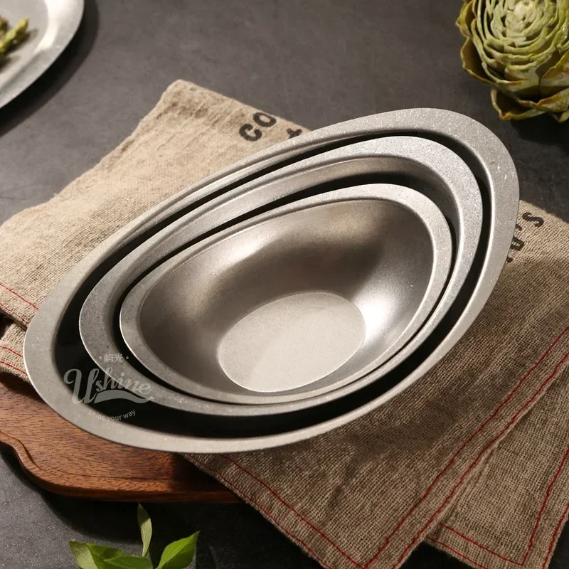 304 Stainless Steel Boat Bowl Hotpot Yuanbao Bowl Korean Salad Bowl Creative Barbecue Restaurant Dining