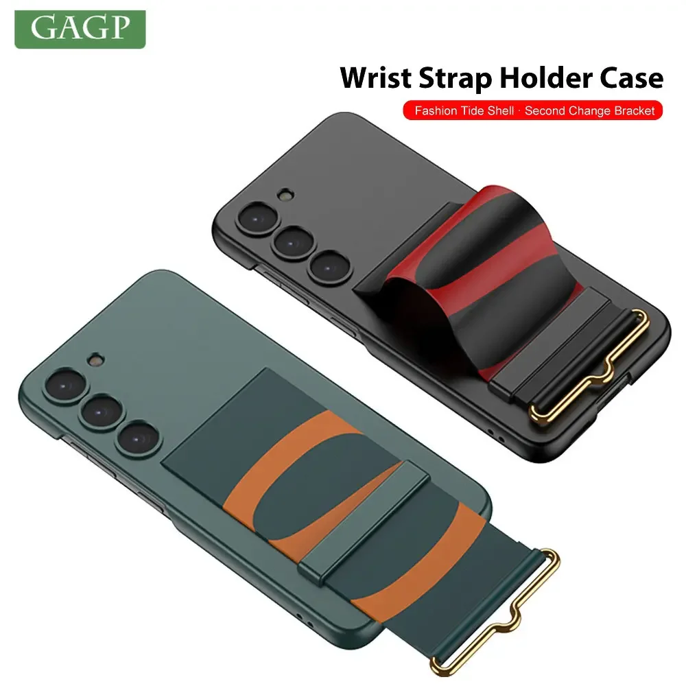 Luxury Ultra Thin Wrist Strap Case for Samsung S23 Ultra S22 Plus Hard PC Slim Matte Plastic Cover for Galaxy S24 Ultra S24 Plus