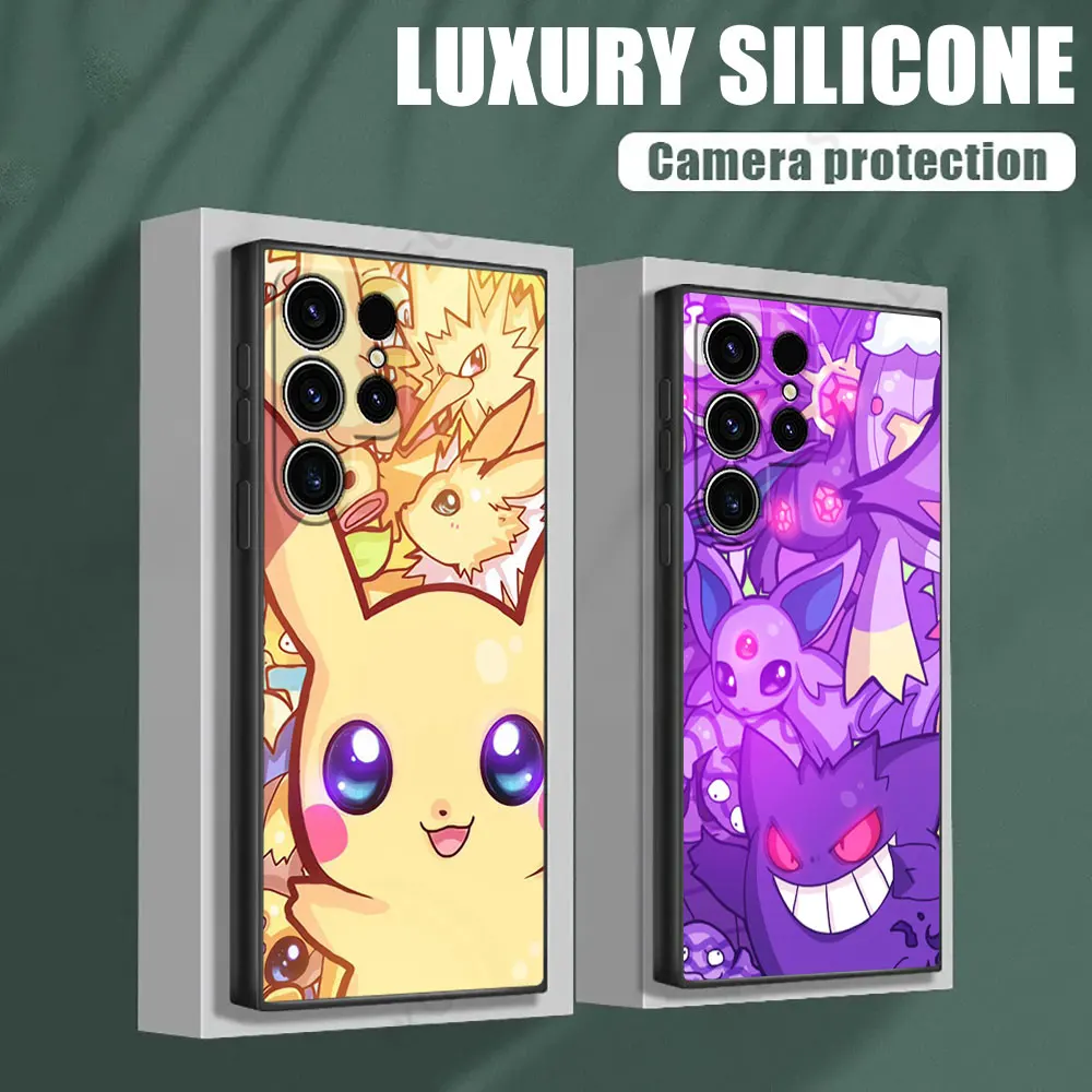 

Pokemons Cute Anime Soft S25 Case For Samsung Galaxy S24 S23 S20 S21 FE S22 S25 Ultra 5G S10 Plus Note 10 20 Black Phone Cover