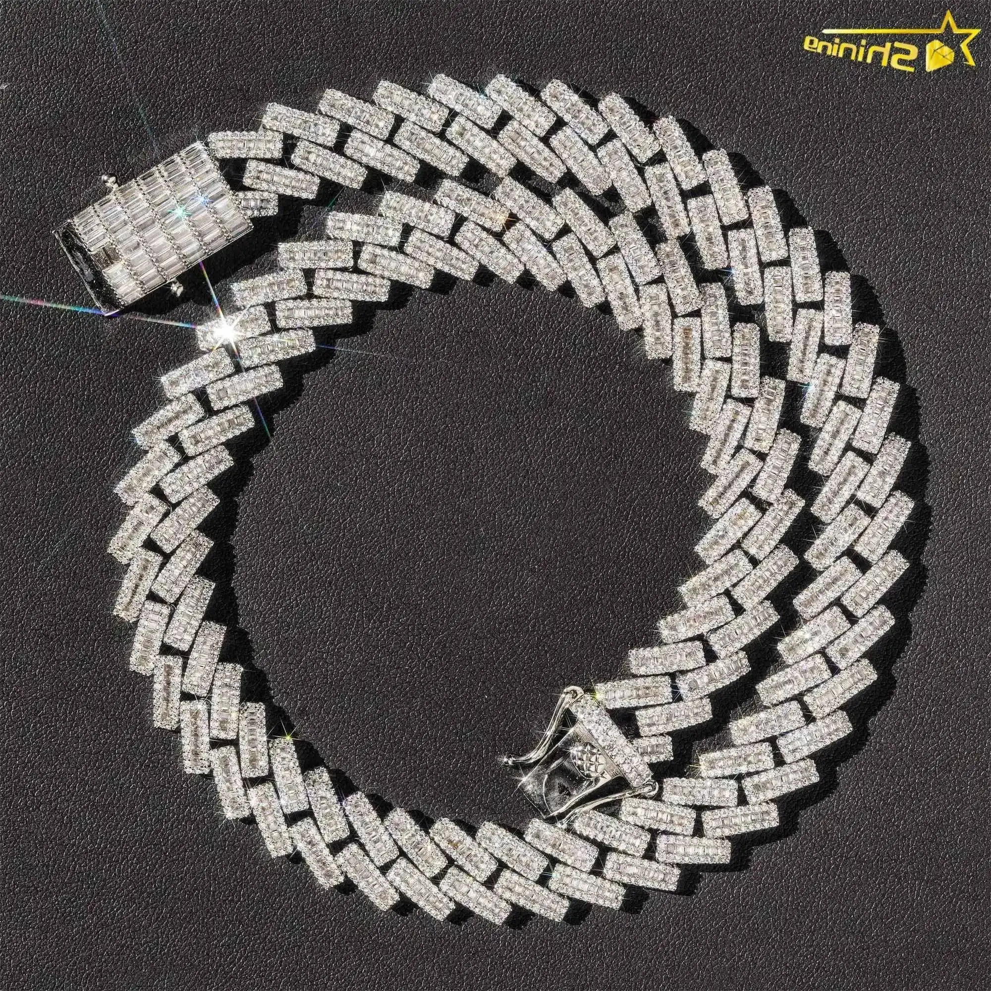 Precio barato Hip Hop cadena de eslabones cubanos joyería de latón chapada en oro de 18k baguette Cz collar de diamantes hombres 14mm cadena cubana helada