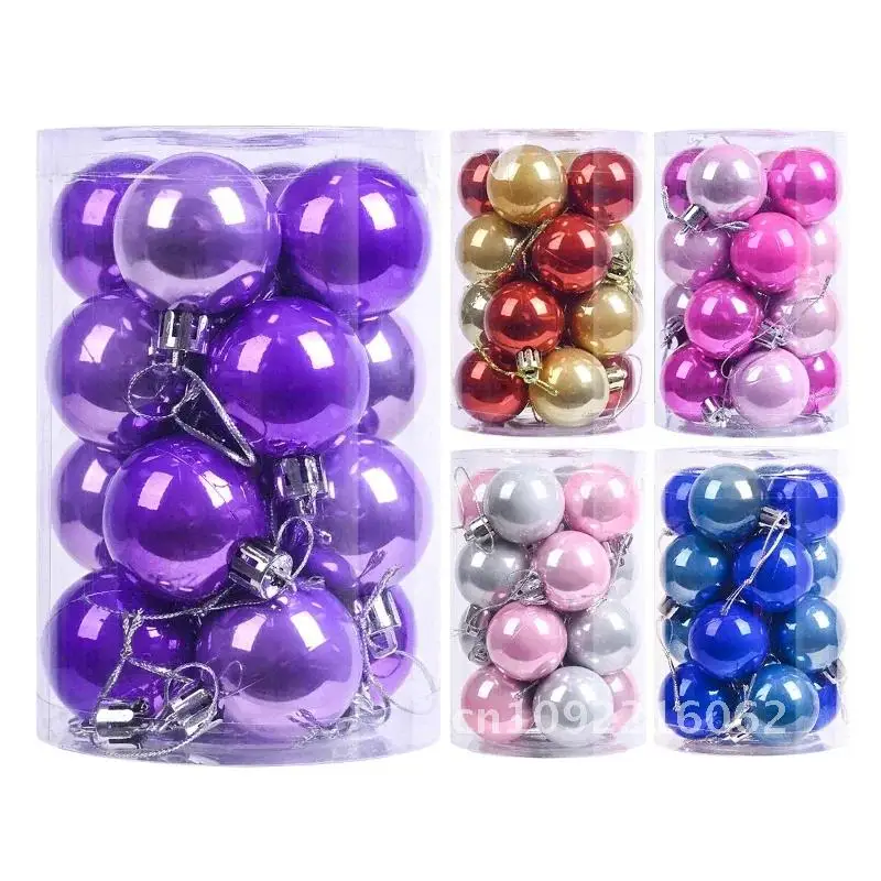 

6/8cm 16pcs Decoration Ball Ornaments Bright Pink Purple Christmas New Christmas Tree Year Party Spheres 2024 Pendant Christmas