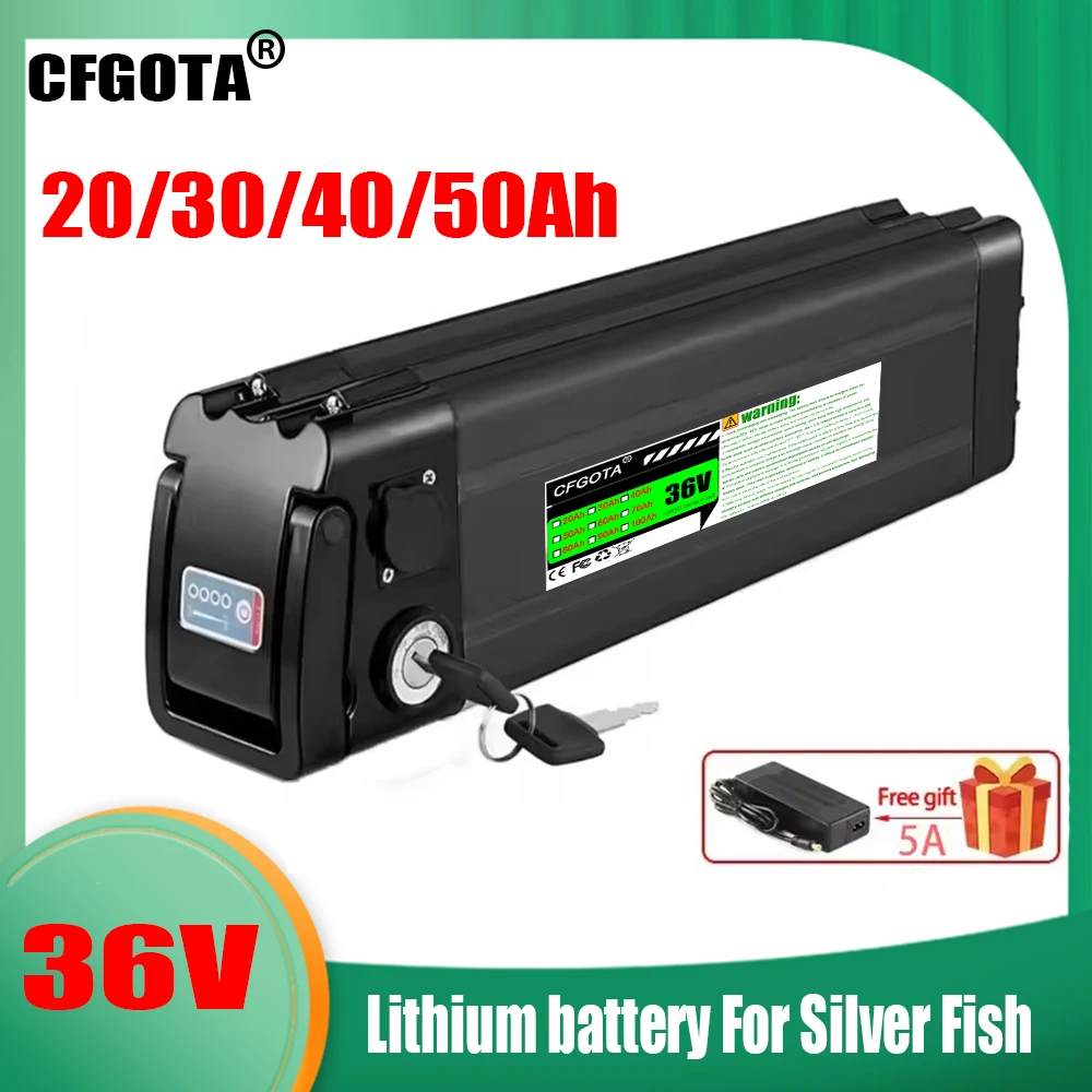 36V 20-50AH Lithium Silver Fish Batterie For 350W 500W 750W 1000W Li-ion Battery Pack With charger