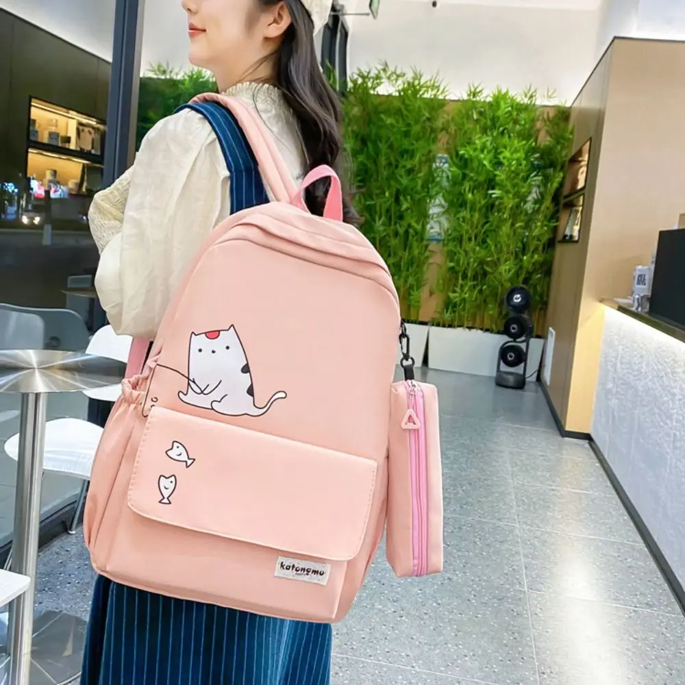 Waterproof Cat Printed Students Backpack Fashion Nylon Students School Bags Lovely Large Capacity College Backpack Girls