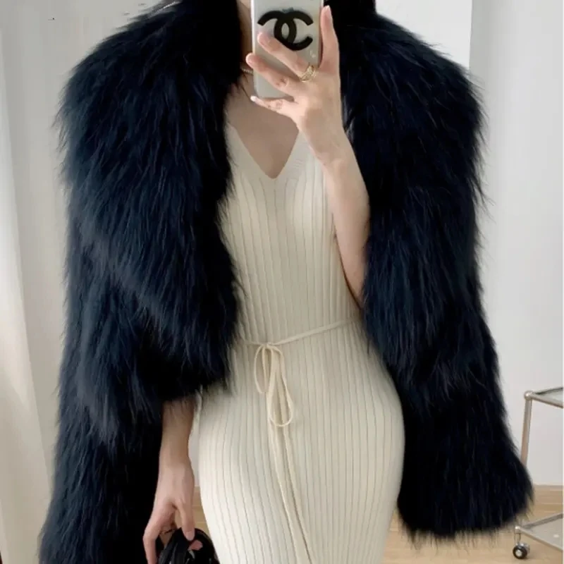 Large Lapel Fur Jacket Women\'s Outwear New Autumn Winter Imitation White Raccoon Fur Coat Fashion Loose High Waist Fox Fur Coat