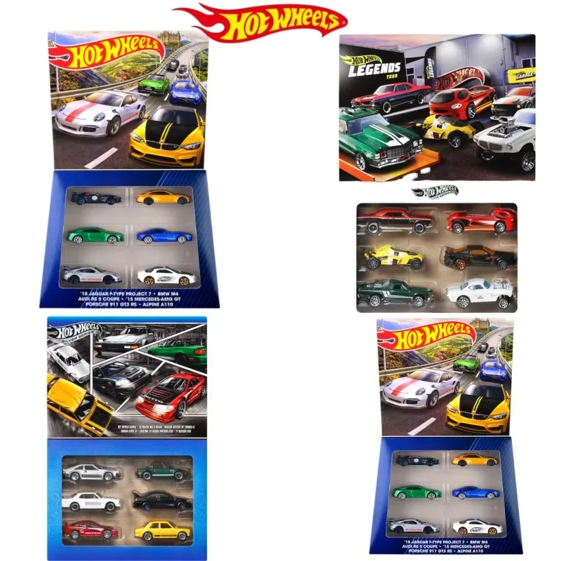 Juego de coches deportivos de aleación Hot Wheels Original, paquete de 6 cajas de regalos de juguetes de simulación, colección de vehículos coleccionables de modelo de coche simulado