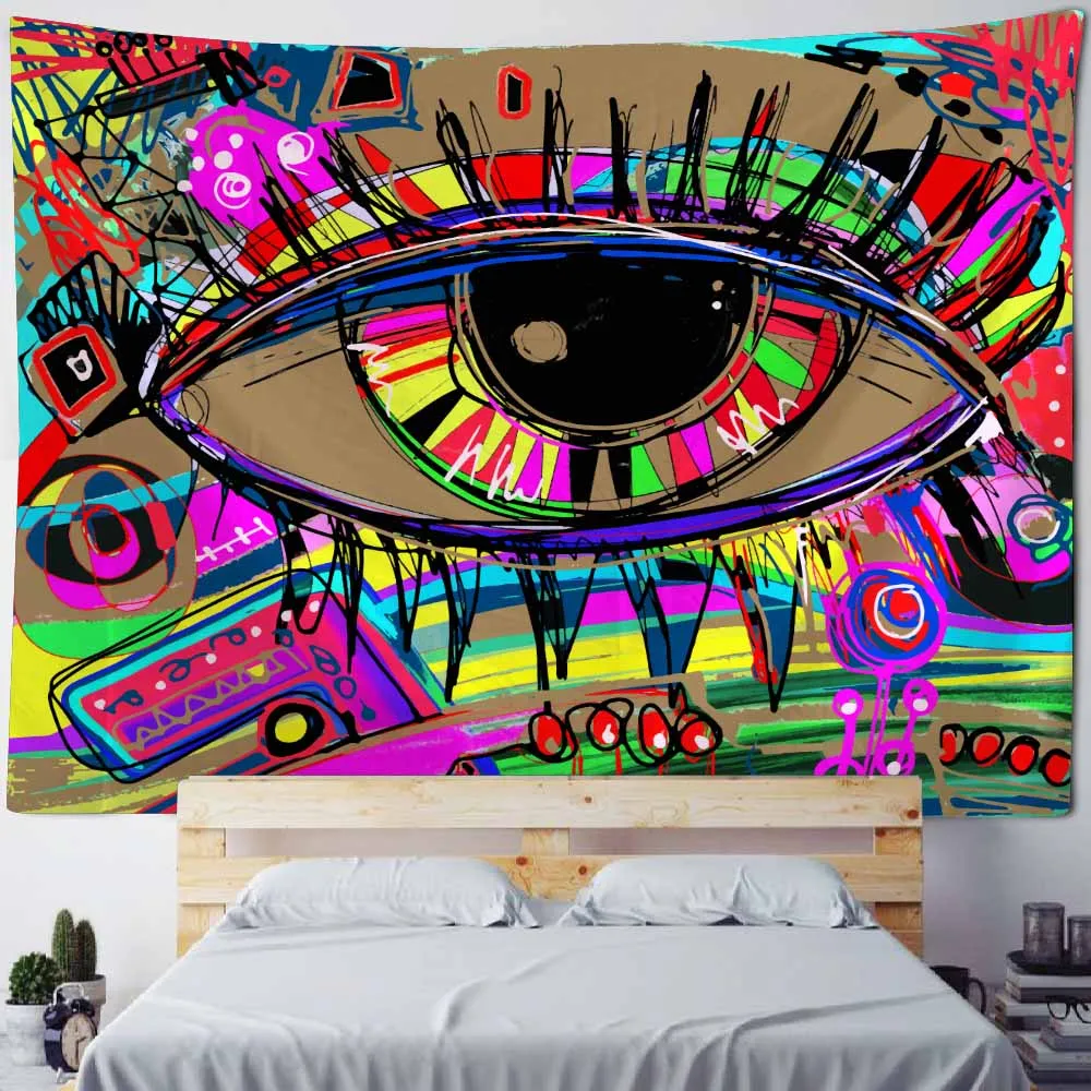 Psychedelic Eye Tapestry Printed Wall Hanging Bohemian Home Fabric Decorative Carpet Witchcraft Hippie Bedroom Hanging Cloth