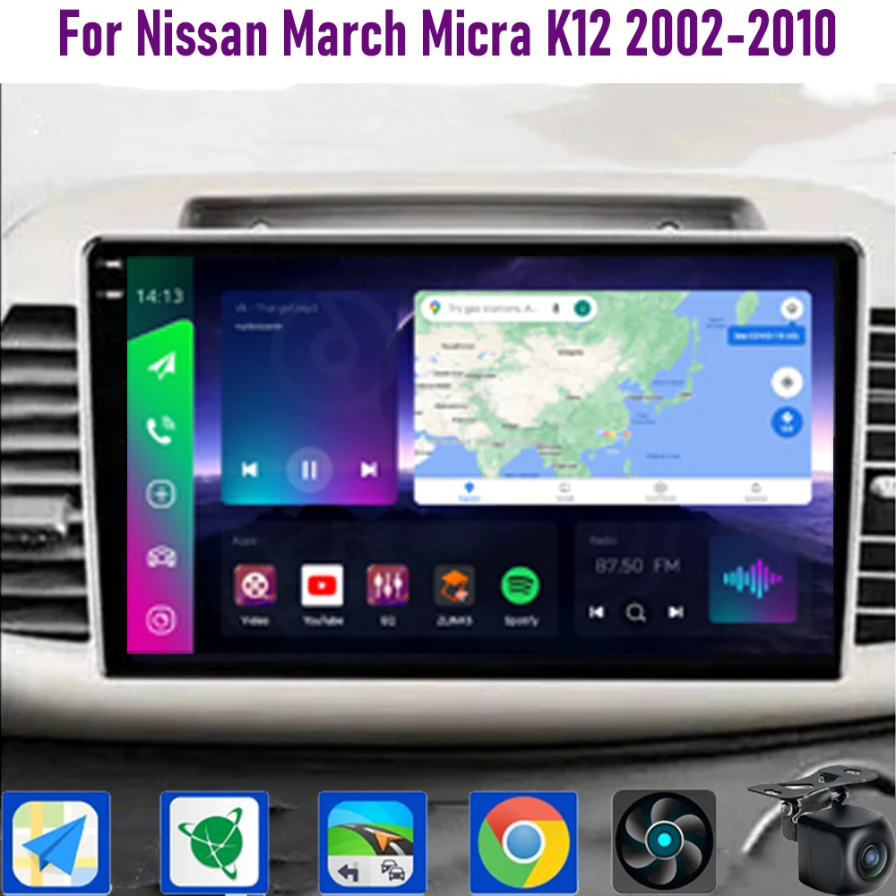 

GPS 9" For Nissan March Micra K12 2002-2010 Wireless CarPlay Android 15 Car Radio WIFI Multimedia Player Head Unit Google