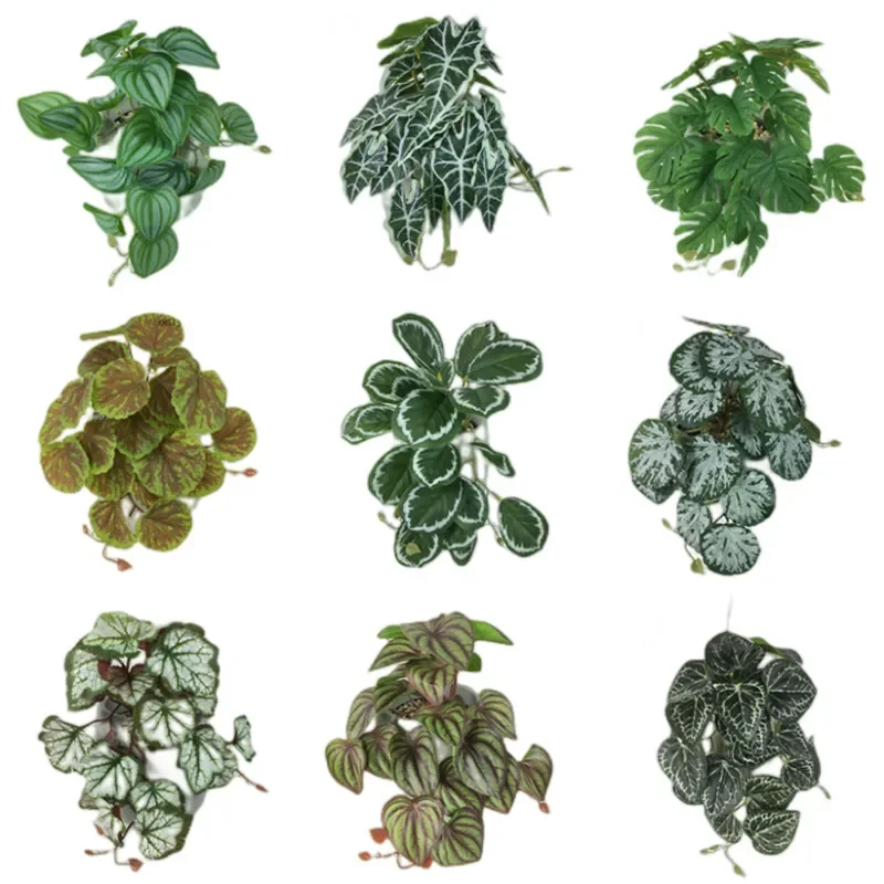 

Artificial Terrarium Plant for Reptile Amphibian for Tank Pet Habitat Decorations Lifelike Tropical Leaves Plastic Leaf Rattan