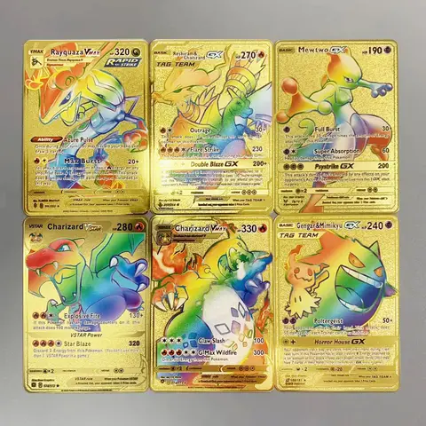 영어 포켓몬 금속 카드 몬스터 편지 포켓 몬스터 Arceus 철 카드 Mewtwo Pikachu Gx Charizard Vmax 장난감 Collectible Card