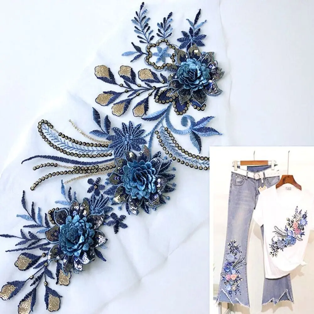 Polyester Mesh Embroidery Flower Lace Patch Sew Clothing Decoration Sequin Embroidered Patch Embroidered Fabric Stickers