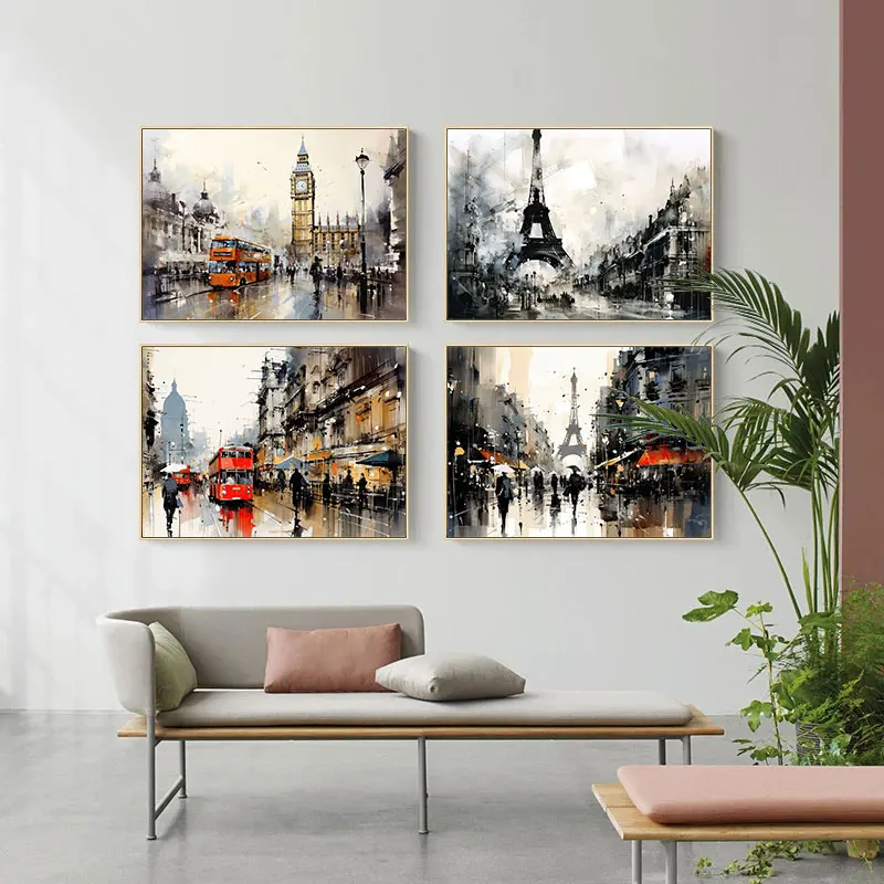 Paris Eiffel Tower New York Landscape Watercolor Scenic Spot Poster Wall Art Picture Living Room Home Decor Gift Canvas Painting