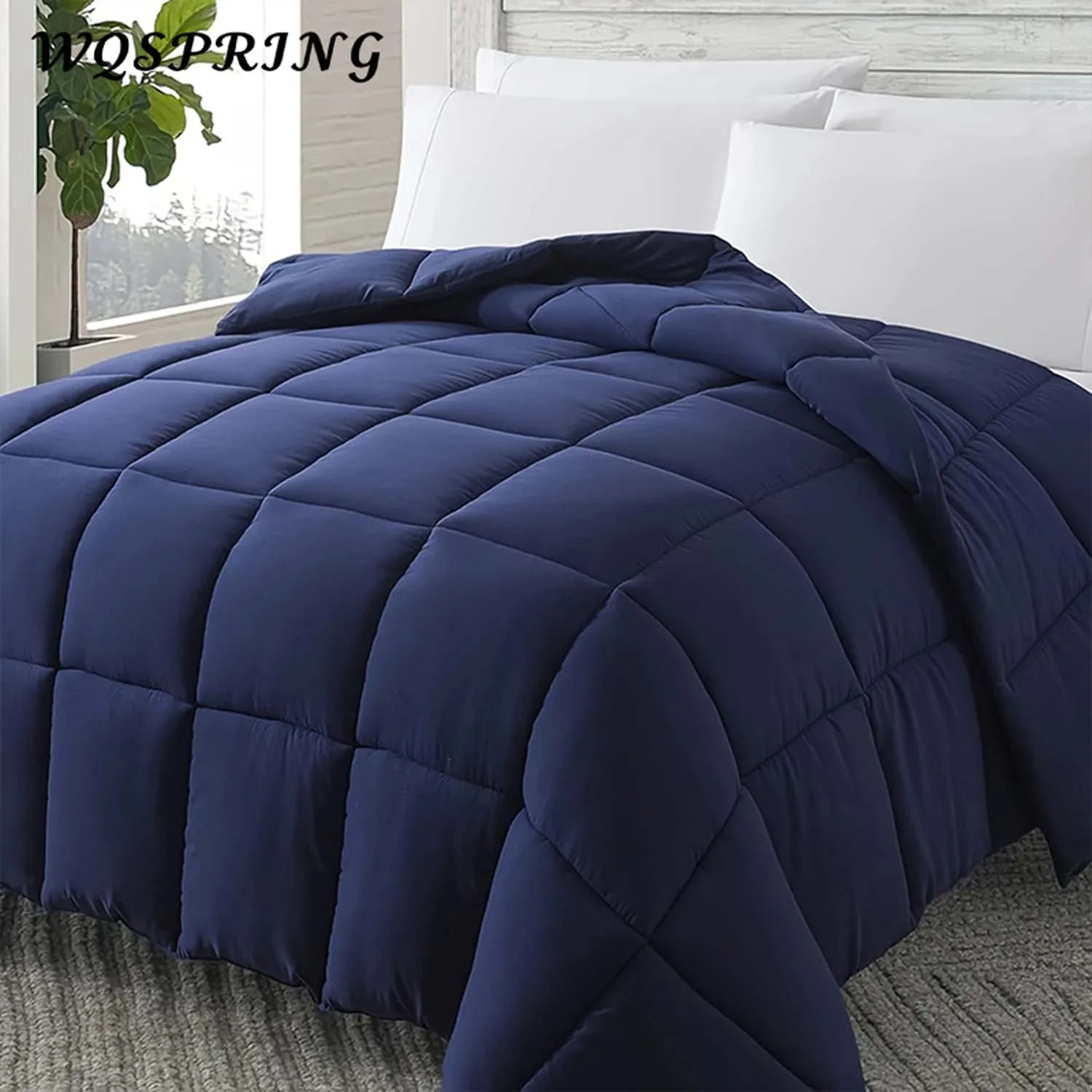 WQSPRING Soft Down Duvet All Season Hypoallergenic Breathable Comforter with Corner Tabs Lightweight Hotel Bedding