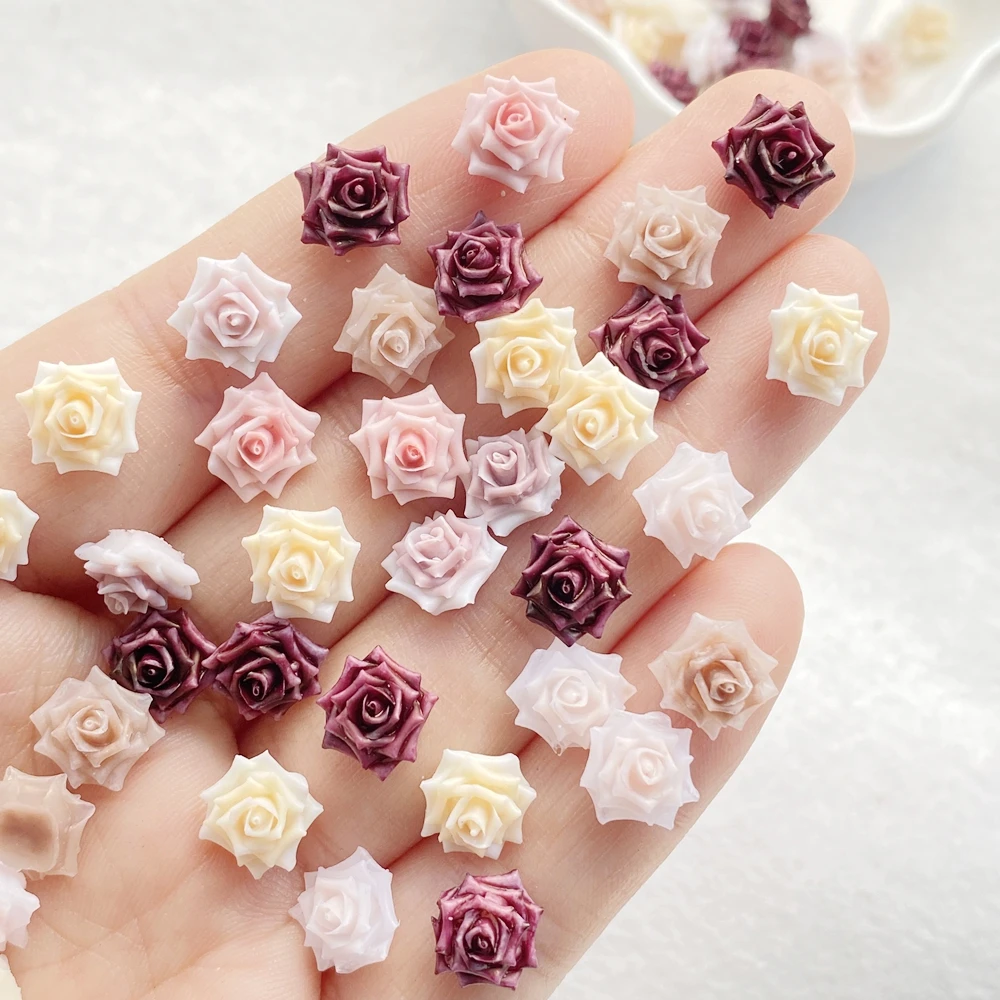 50/100pcs Resin Colorful Mini Roses, Camellias Nail Art Flatback Scrapbook DIY Wedding Applique Jewelry Accessories Crafts