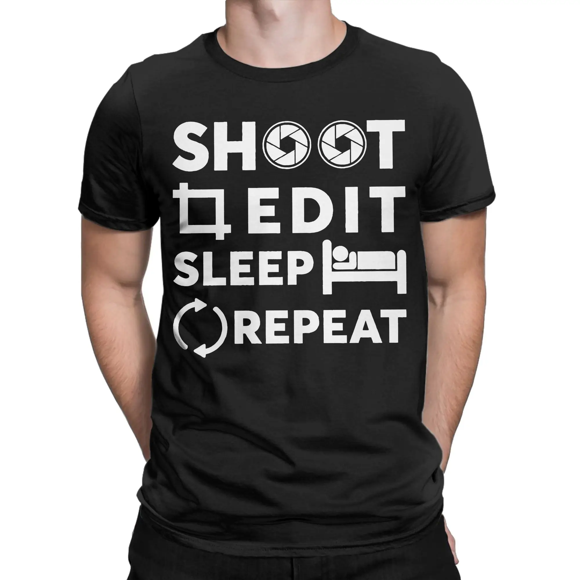 Retro Shoot Edit Sleep Repeat Photographer T Shirt Men's Crewneck Short Sleeve Top Tee Geschenk Kamera 100%Cotton Summer Top Tee