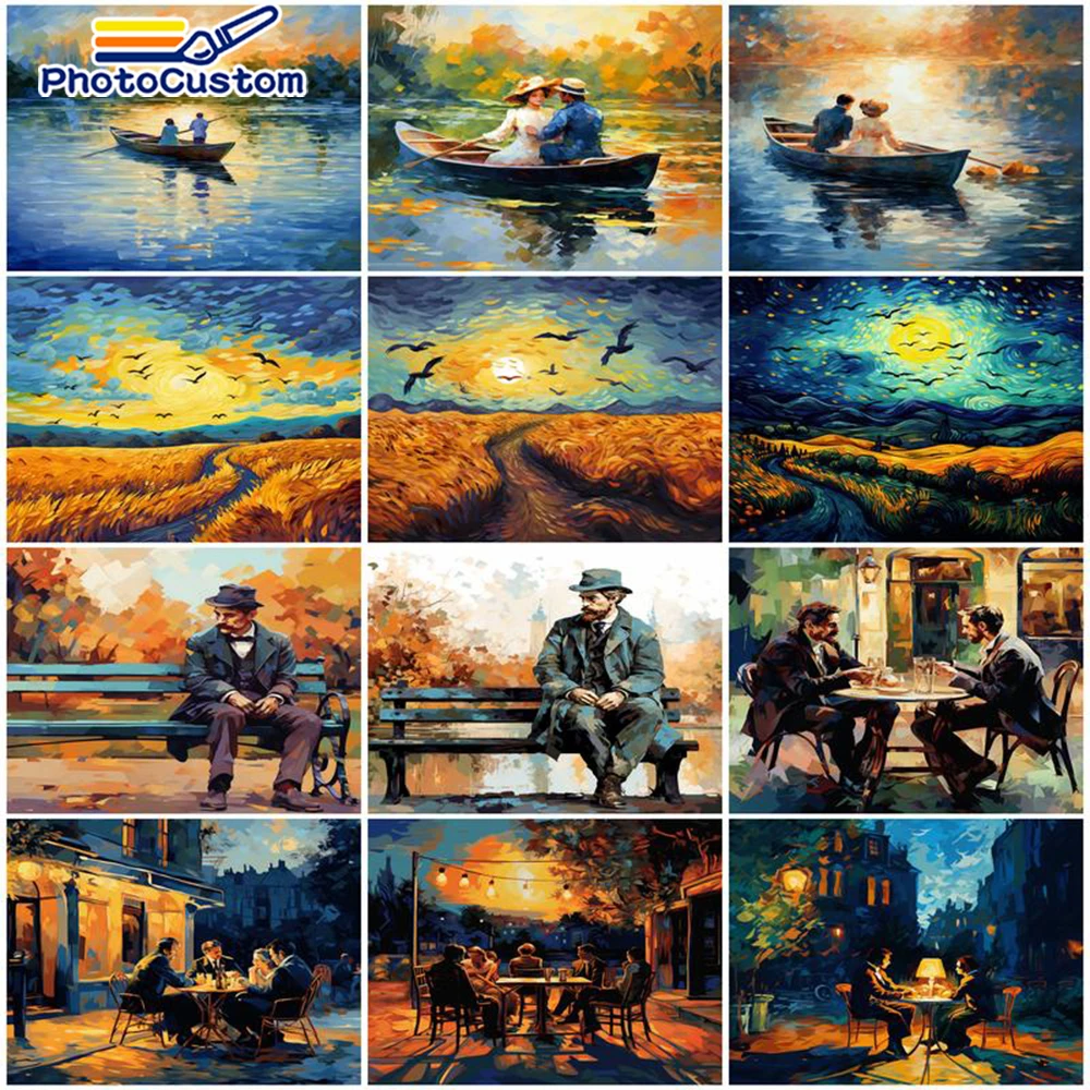 

PhotoCustom Oil Paint By Numbers Abstract Landscape Diy Paintings On Canvas With Diy Frame Coloring For Drawing Adults Picture D