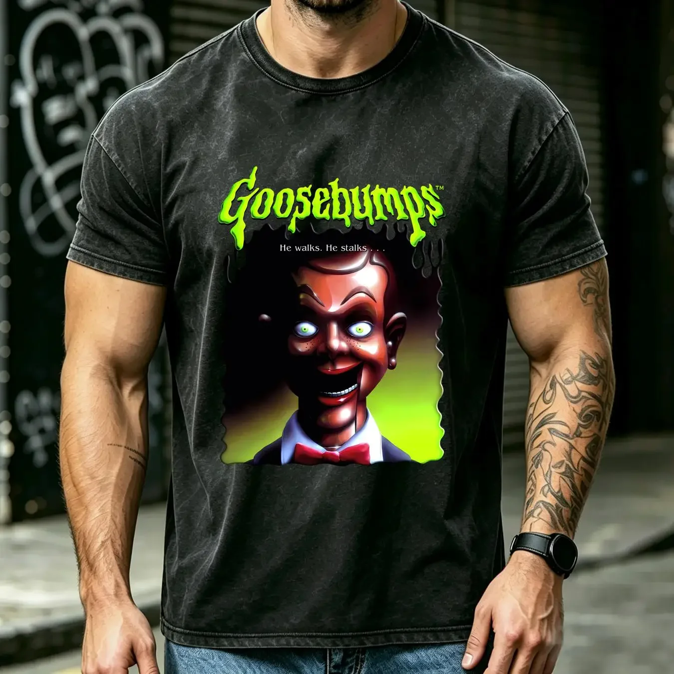 washed T Shirt NWT Mens Goosebumps Slappy Dummy RL Stine Halloween Size M long or short sleeves vintage Washed Slightly