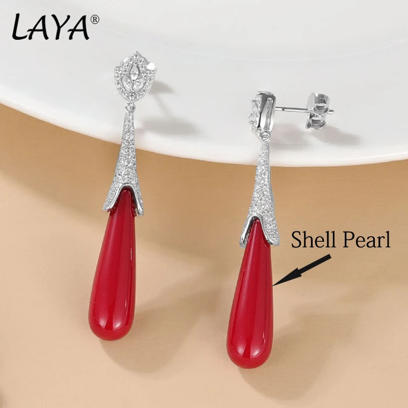 

LAYA 925 Sterling Silver Fashion High Quality Zircon Turquoise Glass Pearl Drop Earrings For Women's Birthday Wedding Jewelry