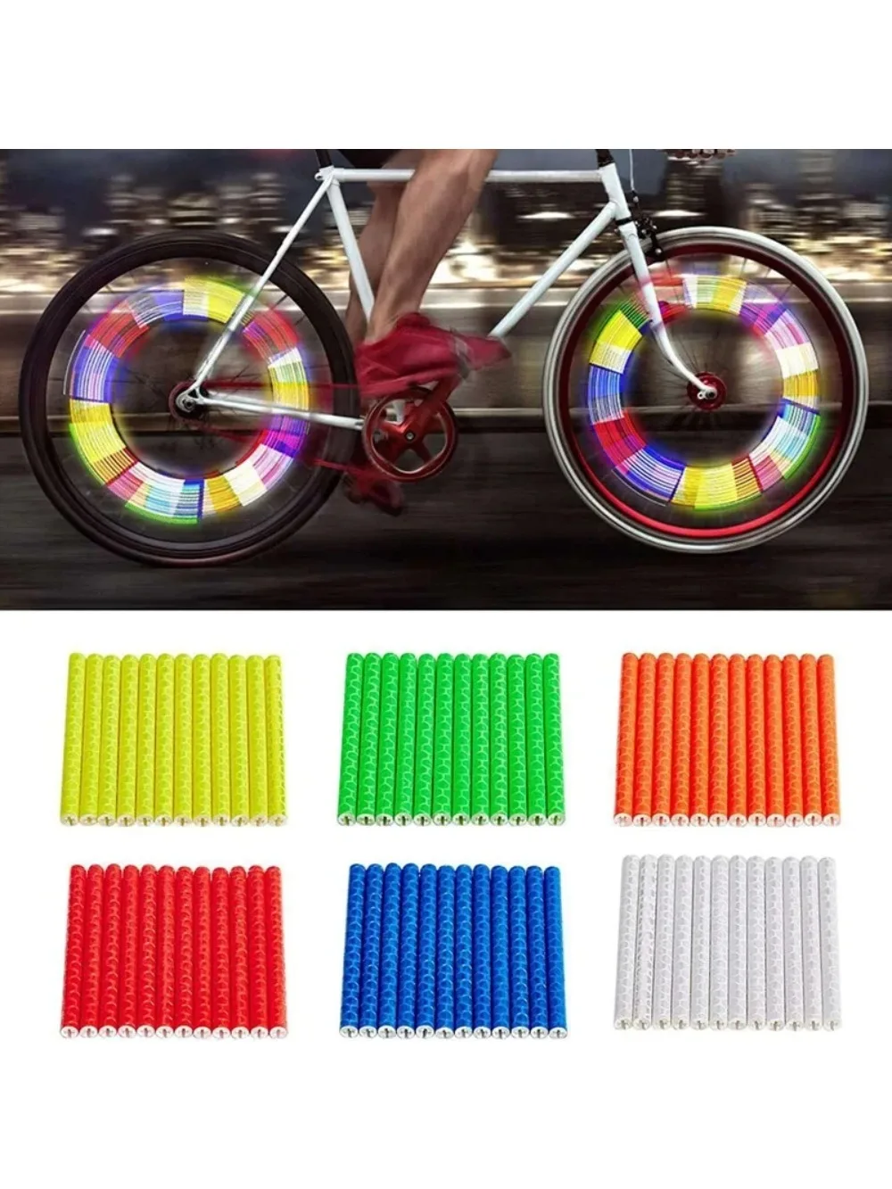 AliExpress NONE 12PCS/Bag Bicycle Wheel Spokes Reflective Sticker Tube Strip Warning Light DIY 7.5cm MTB Cycling Reflector Reflective Safety Kit