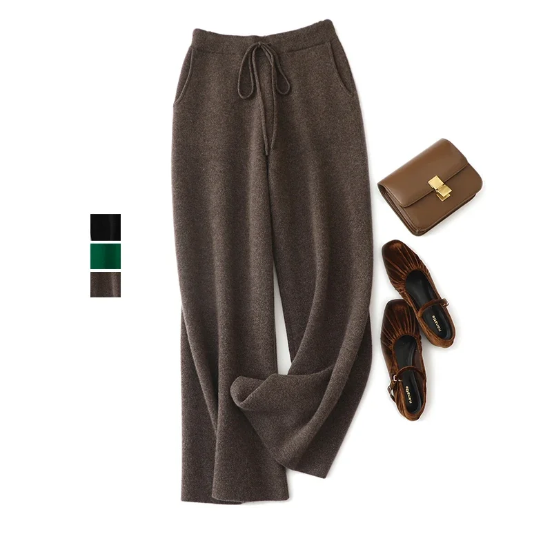 autumn winter luxury soft 100% cashmere thick casual pants