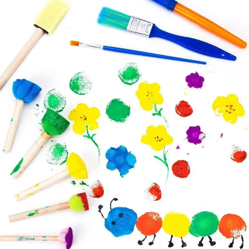 1Set Paint Brush Sponge Set for Kids Alphabet Shapes Painting Brush Set for Preschool Drawing DIY Craft Tools Painting Kits