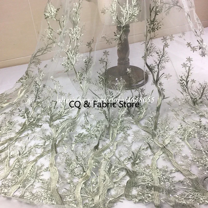 

Травяно-зеленый 3D цветок Тюль Кружевная ткань для свадебного нигерийского праздничного платья