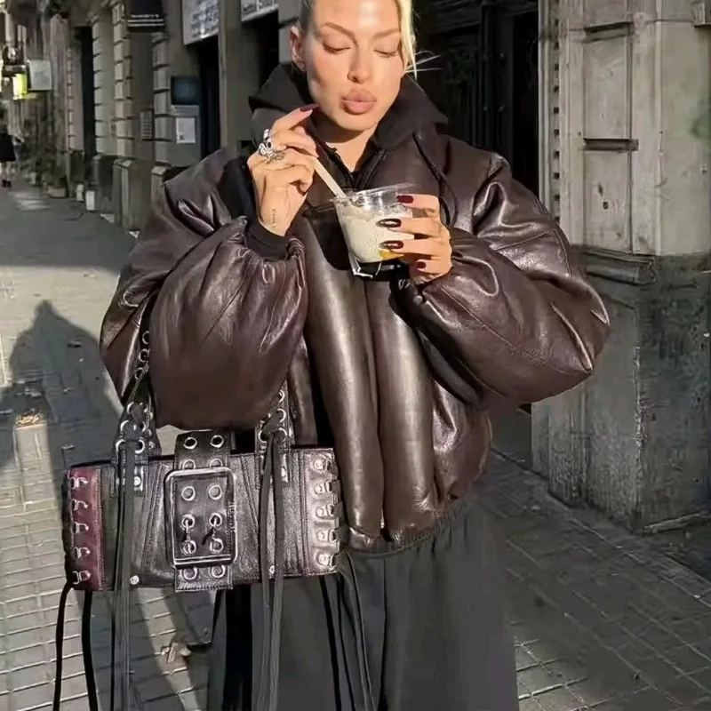 Cappotto invernale da donna nuovo vestibilità ampia lungo Sve in pelle PU con cerniera decorata in cotone Jaet collo alto capispalla Faion