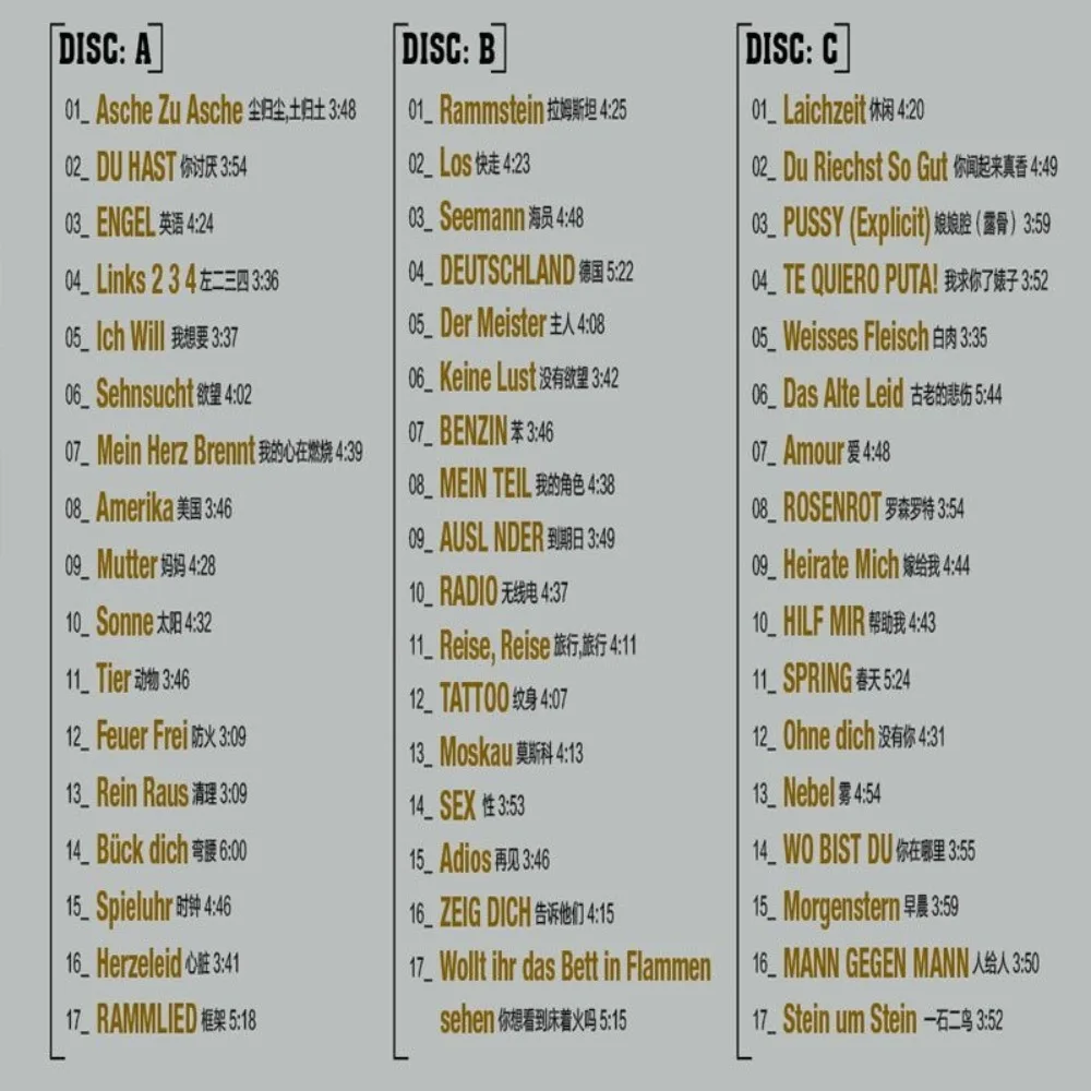 Rammstein 3CD - Classic Western Heavy Metal Collection - High-Impact Tracks for Car & Home Audio