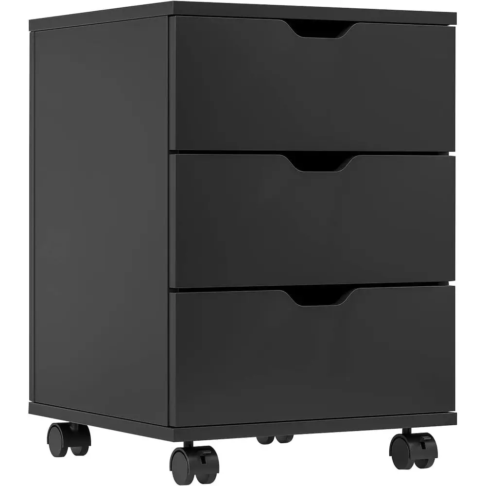 3-Drawer Wooden Home Office Desk Storage Cabinet in Black