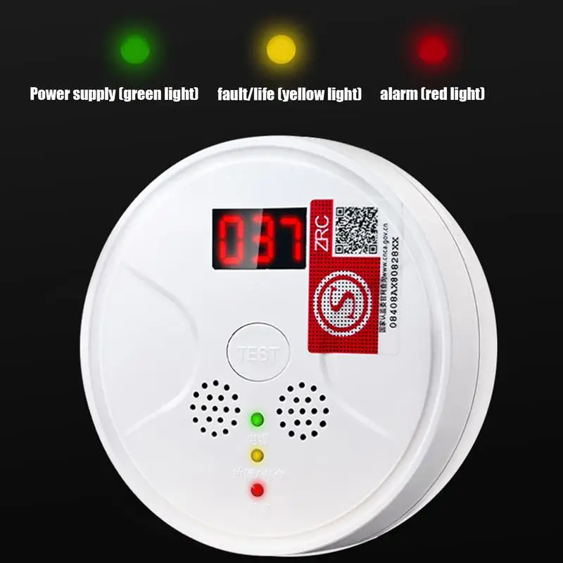 Detektor Alarm monoksida karbon, pendeteksi Alarm monoksida bertenaga baterai, Alarm CO portabel dengan Digital