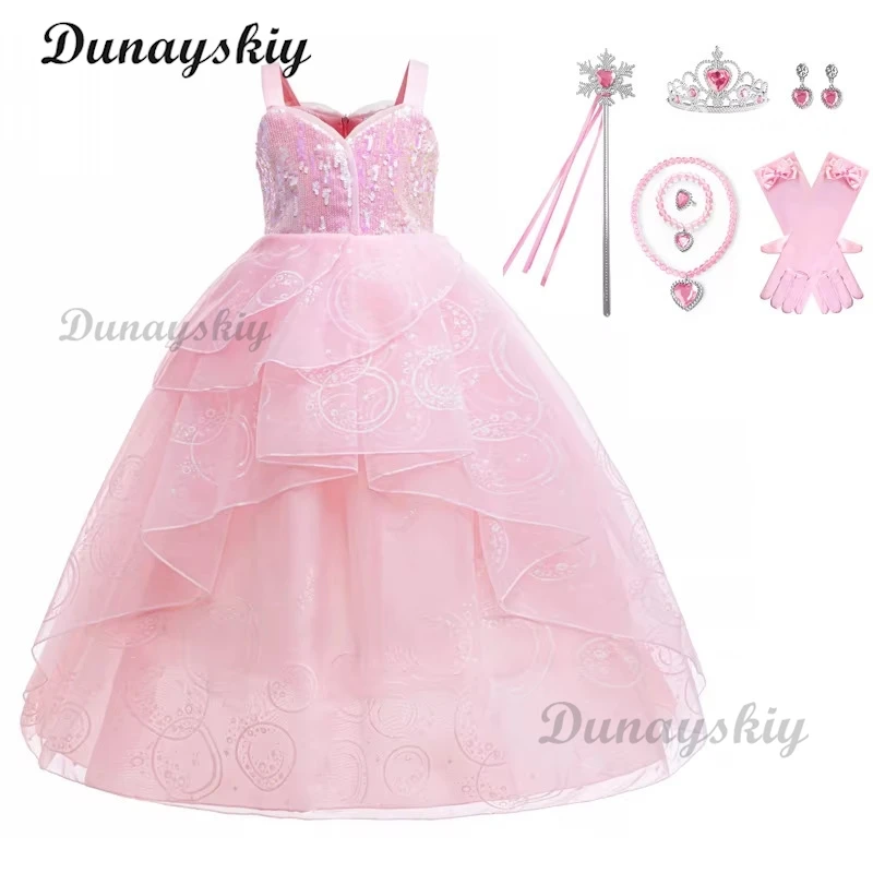 Розовое платье с летающими рукавами из фильма «Злой Глинда», комплекты костюмов для косплея для детей, девочек, Хэллоуин, карнавал, вечеринка, сценическая одежда, ролевая игра