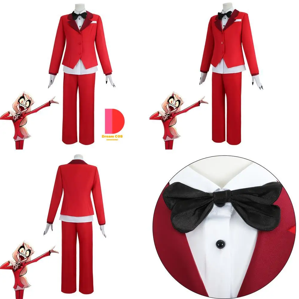 

Classic Anime Character Cosplay Costume Princess Charlie Morningstar Red Uniform Suit Role Play Outfit for Women Halloween Party