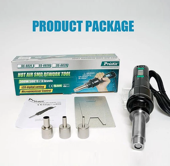 Pro'sKit SS-602H 300 واط المحمولة قابل للتعديل مسدس هواء ساخن شاشة الكريستال السائل درجة الحرارة الهاتف المحمول إصلاح الحرارة ديسولديرينغ بندقية