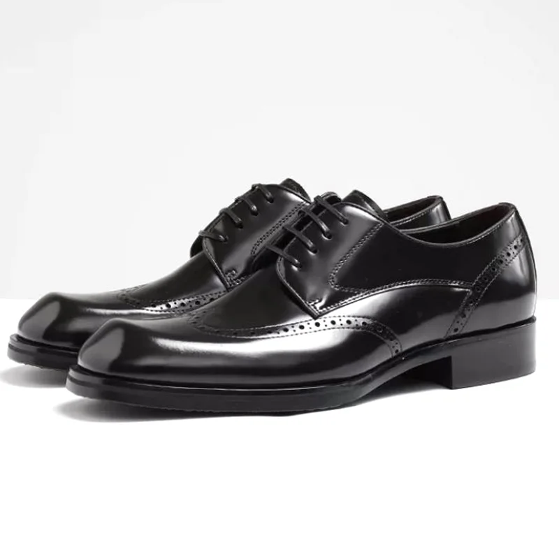 High Quality First-layer Cowhide Leather Sheepskin Lining Business Formal Shoes Men's Round-toe Lace-up Oxford Wedding Shoes
