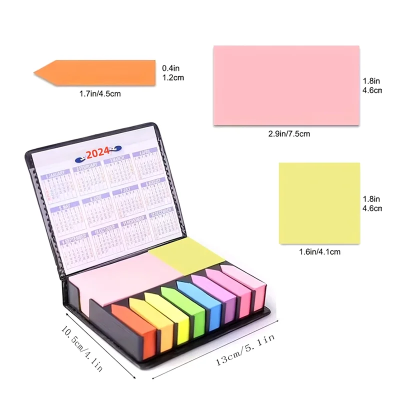 A19E-2PCS Sticky Notes Tabs For Page Markers, Memo Pad With Calendar And Leather Cover, Desk Note Pad