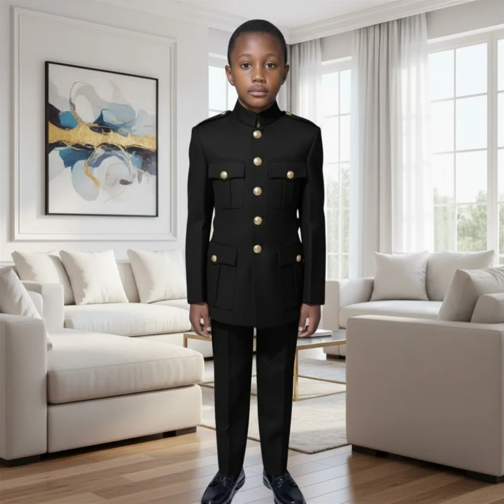 Safari Style Boys Formal Wedding Suit 2 Pieces Kids Gentleman Outfit Children Elegant Wedding Party Family Gathering Dinner
