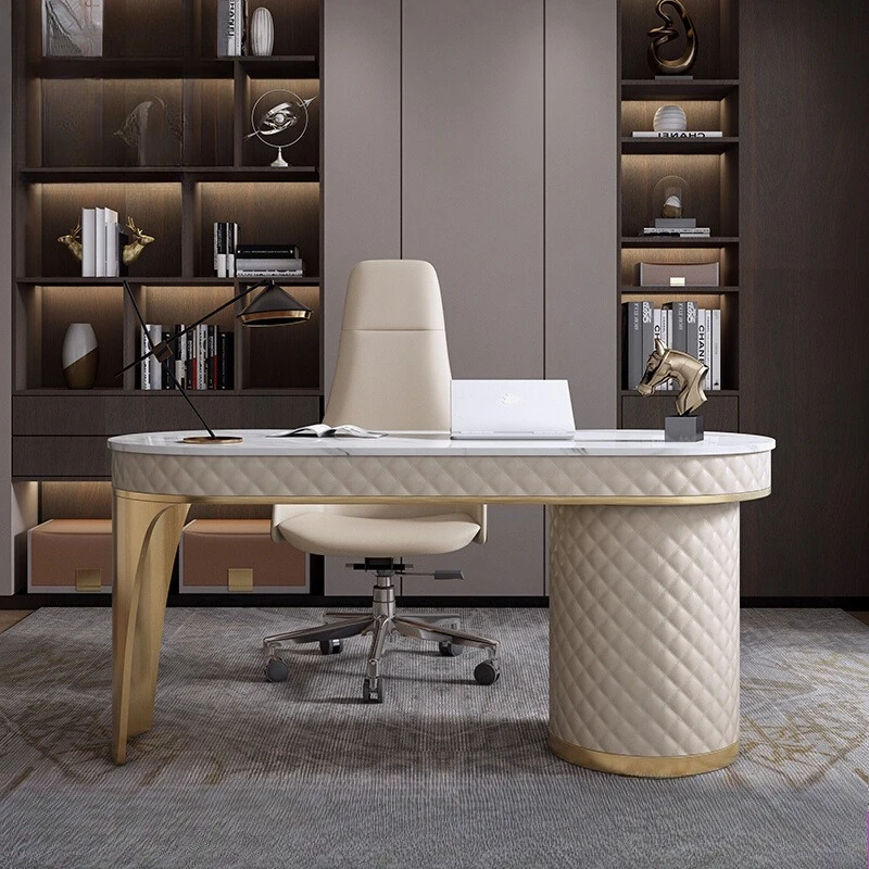 

Light luxury rock slab desk and chair modern simple study computer home writing desk designer