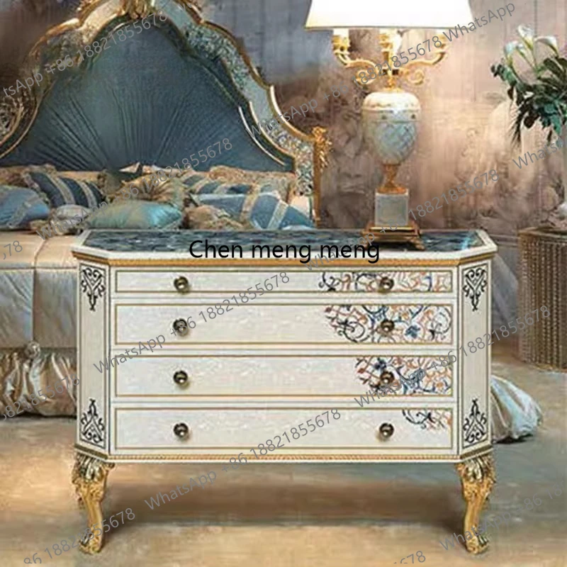 

French solid wood carving flower chest Italian shell parquet storage bedroom four chest cabinet