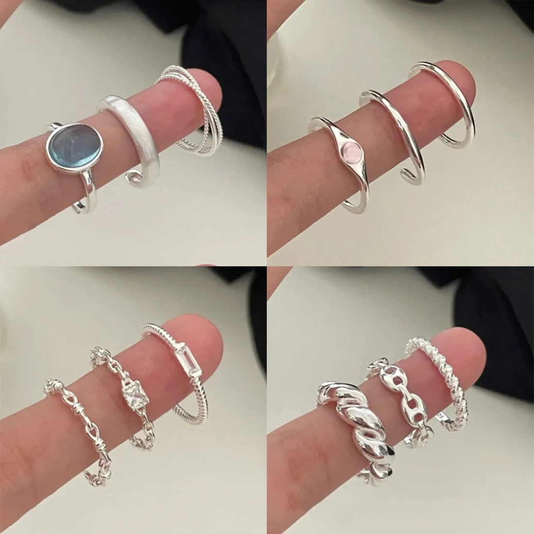 New Fashion Silver Color Open Finger Ring Lines Chain Geometric Stackable Punk For Women Girl Jewelry Gift Dropship Wholesale