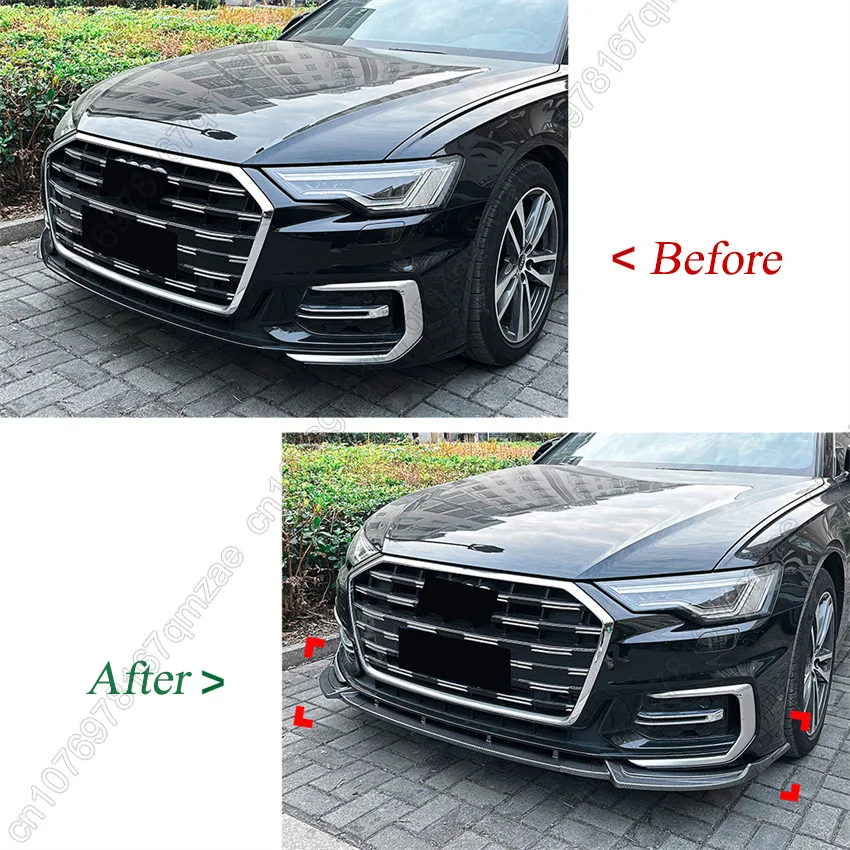 Picture 3: For Audi A6 C8 Sline 2018-2025 3PCS Car Front Bumper Lip Spoiler Splitter Front Bumper Lip Chin Canard Exterior Tuning