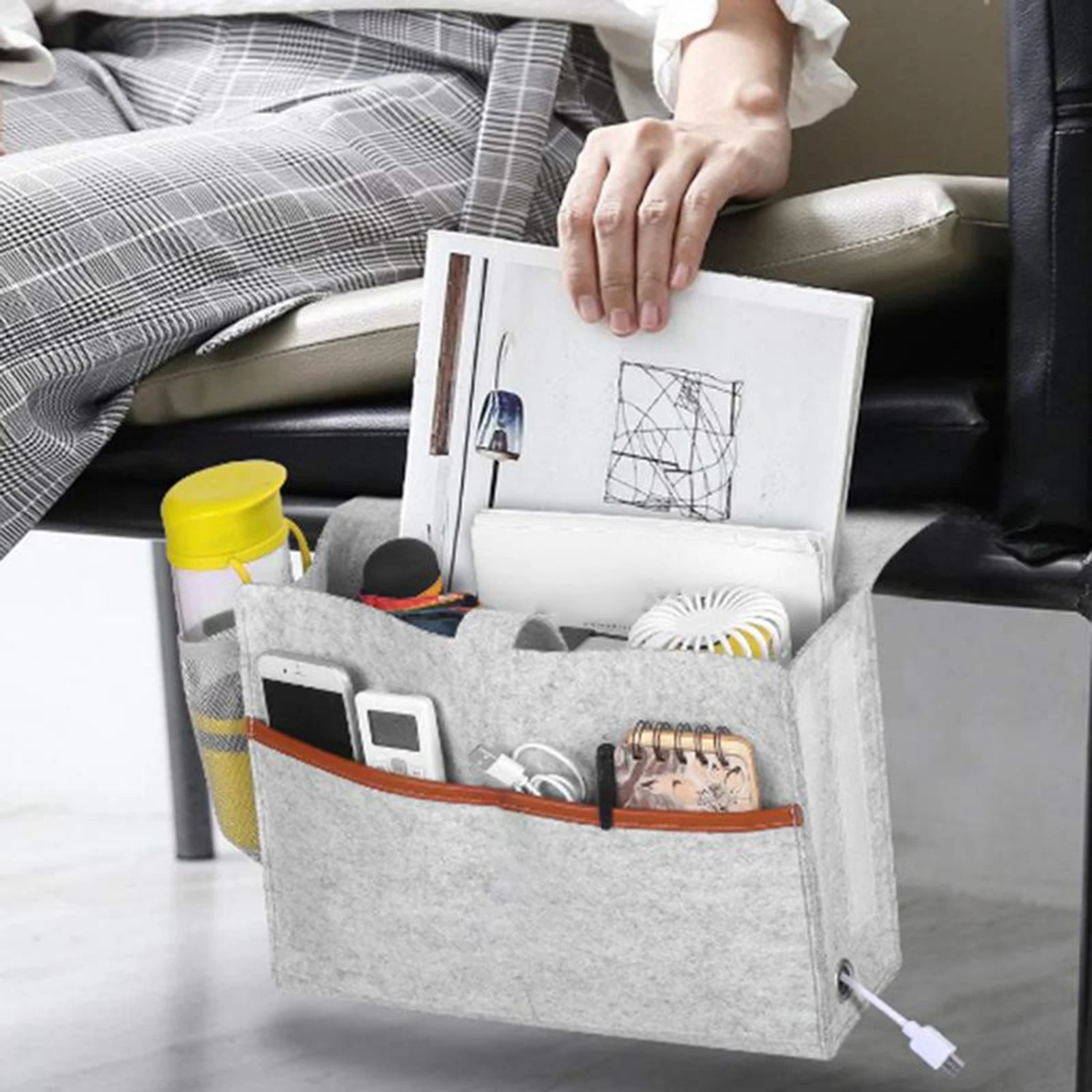 Felt Storage Bag Pocket Bedside Table Hanging Storage Organizer Sofa Bed Side Book Felt Pouch Phone Remotes Holder