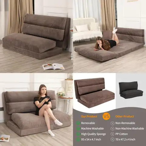 Adult 54x95 Washable Faux Fur Bean Bag Bed, Plush Foldable Sofa for Living Room