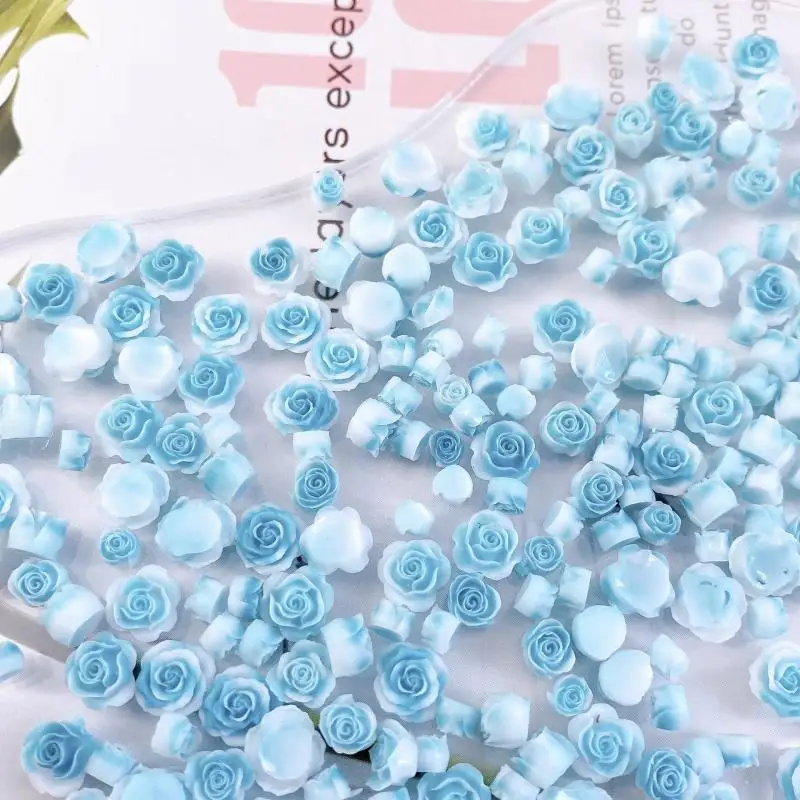 Random Mixed Camellia Nail Art Decorations Lake Blue Resin Flower Buds Nail Charms Accessories for Making DIY Manicure Supplies