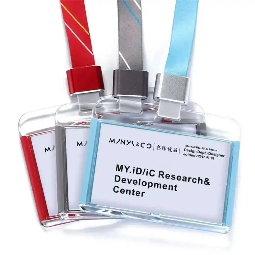 

2 шт. горизонтальных акриловых держателей для бейджей и кредитных карт с выдвижным шнурком, держатели для удостоверений личности и аксессуары