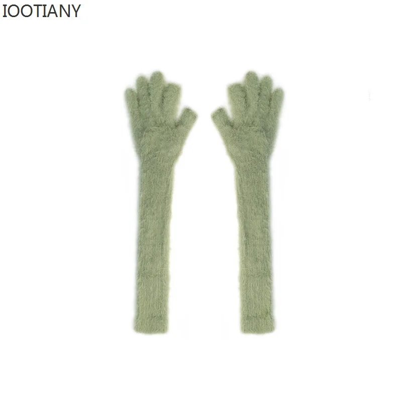 Iootiany Winter warme Ärmel finger lose Touchscreen gestrickte Woll handschuhe für Frauen Bonbon farbe verlängerte warme Handschuhe